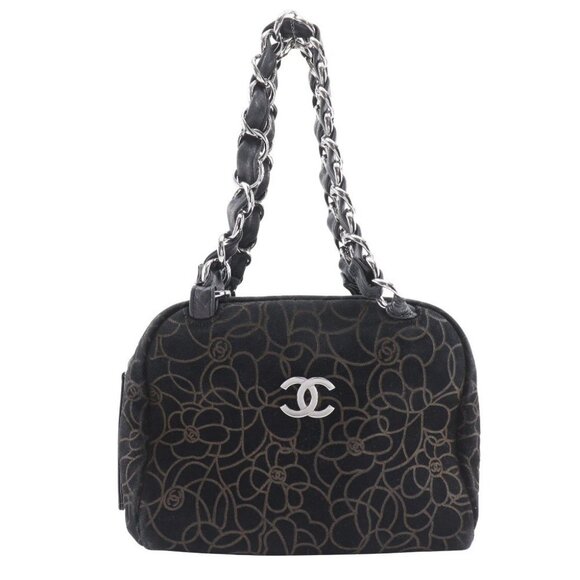 CHANEL Camelia Tote Bag ChainShoulder black Suede Women - Picture 1 of 13